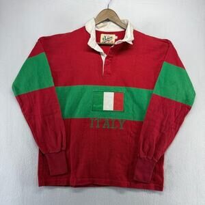 Vintage Italy Rugby Shirt Men's XL Red Green White Flag Dehen Embroidered 90s